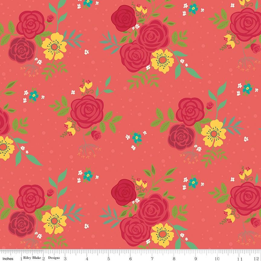Market Street Main Floral Print - Tea Rose (Pink) - by Heather Peterson of Anka's Treasures for Riley Blake Designs; Sold in Half Yard Increments
