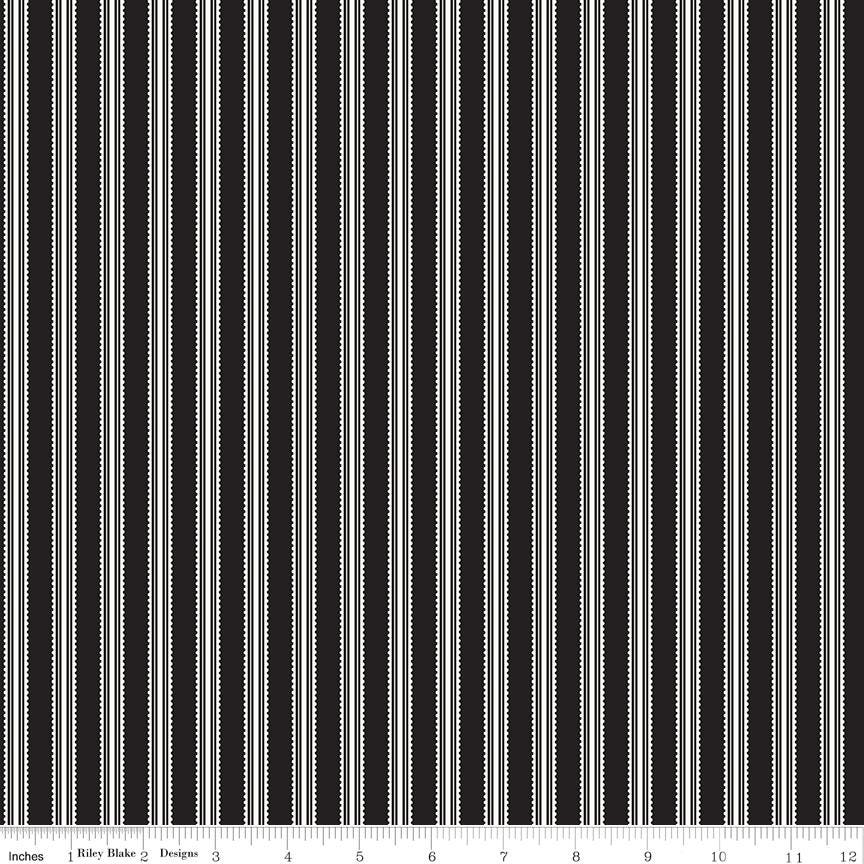 Midnight Meadow Stripes - Black and White Ticking Stripe by My Mind's Eye; Sold in Half Yard Increments