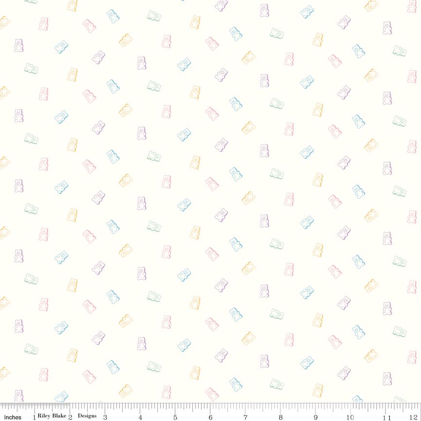 Sugar Rush Gummy Bears on Off-White from Hush Hush 4 by Christopher Thompson; Sold in Half Yard Increments