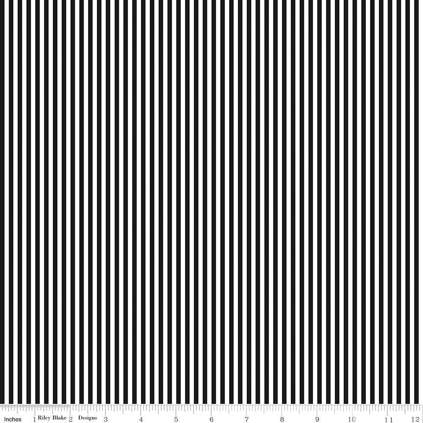 Black 1/8 Inch Stripe on White; Basics Collection for Riley Blake Designs; Sold in Half Yard Increments