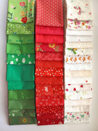 Quilt Kit for Strawberry Quilt: 13 Red FQs, 11 Green Fat Eighths, 16 Low Volume FQs for a Scrappy Happy Strawberry Quilt approx. 75" x 99"