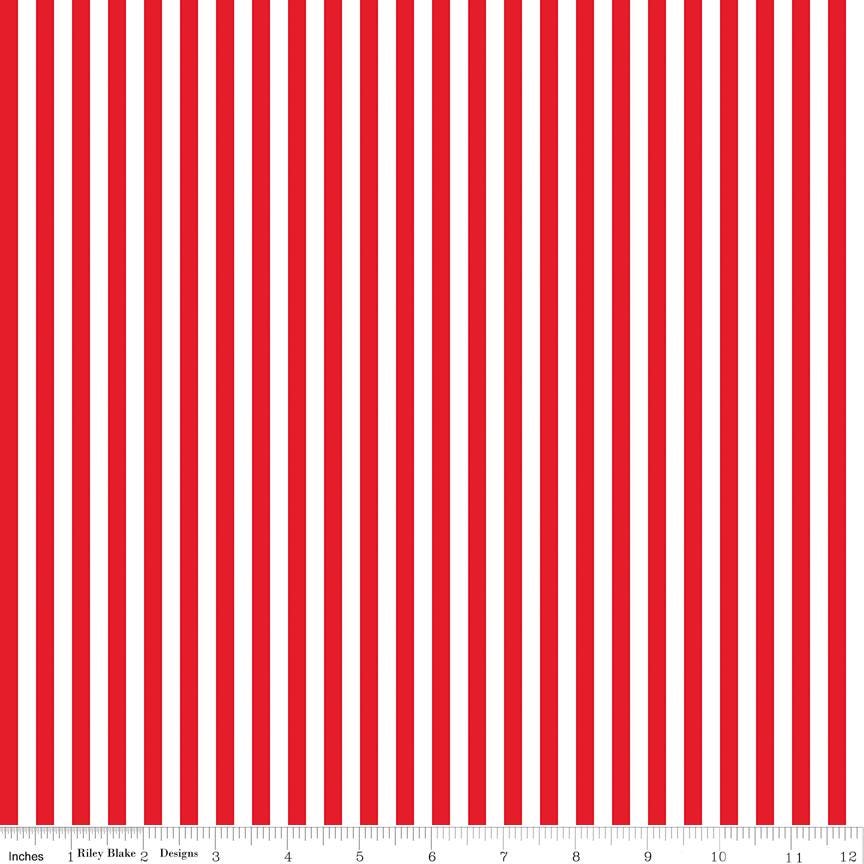 Red 1/4 Inch Stripe on White; Basics Collection; Sold in Half Yard Increments