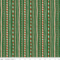 Liberty Fabrics Festive Fair Candy Cane Stripes B on Dark Green; Sold in Half Yard Increments