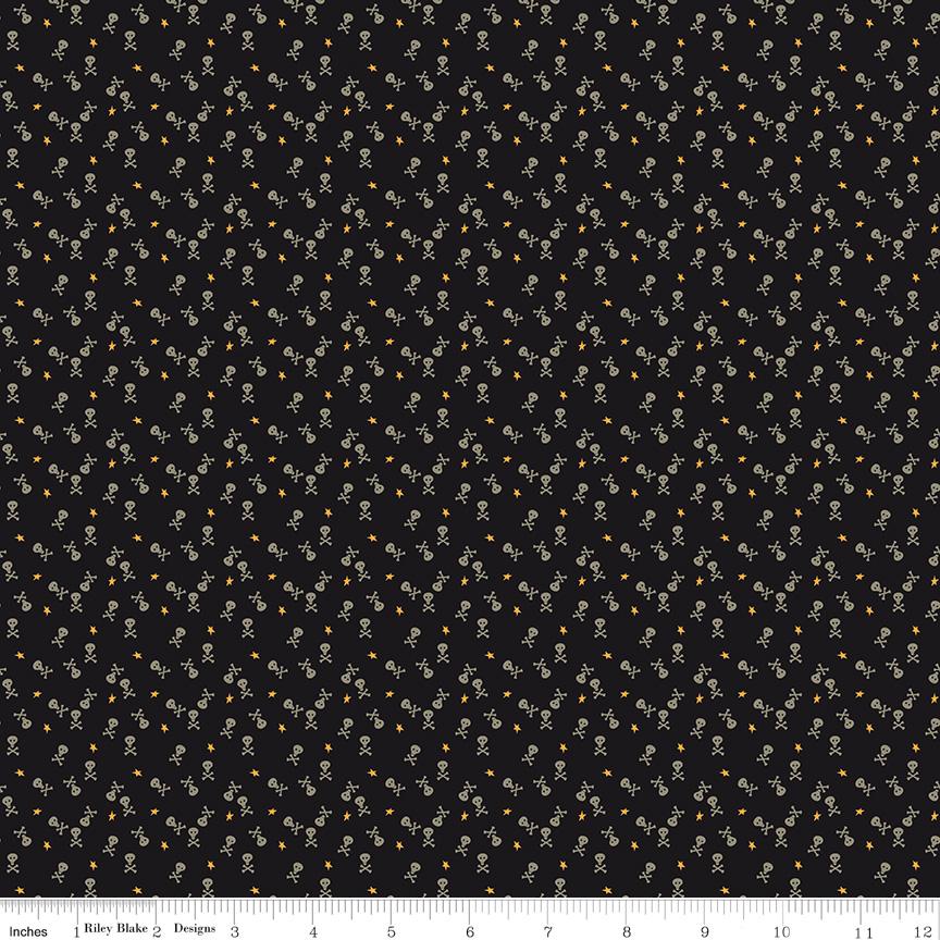Beggar's Night Skulls on Black by Sandy Gervais for Riley Blake Designs; Sold in Half Yard Increments
