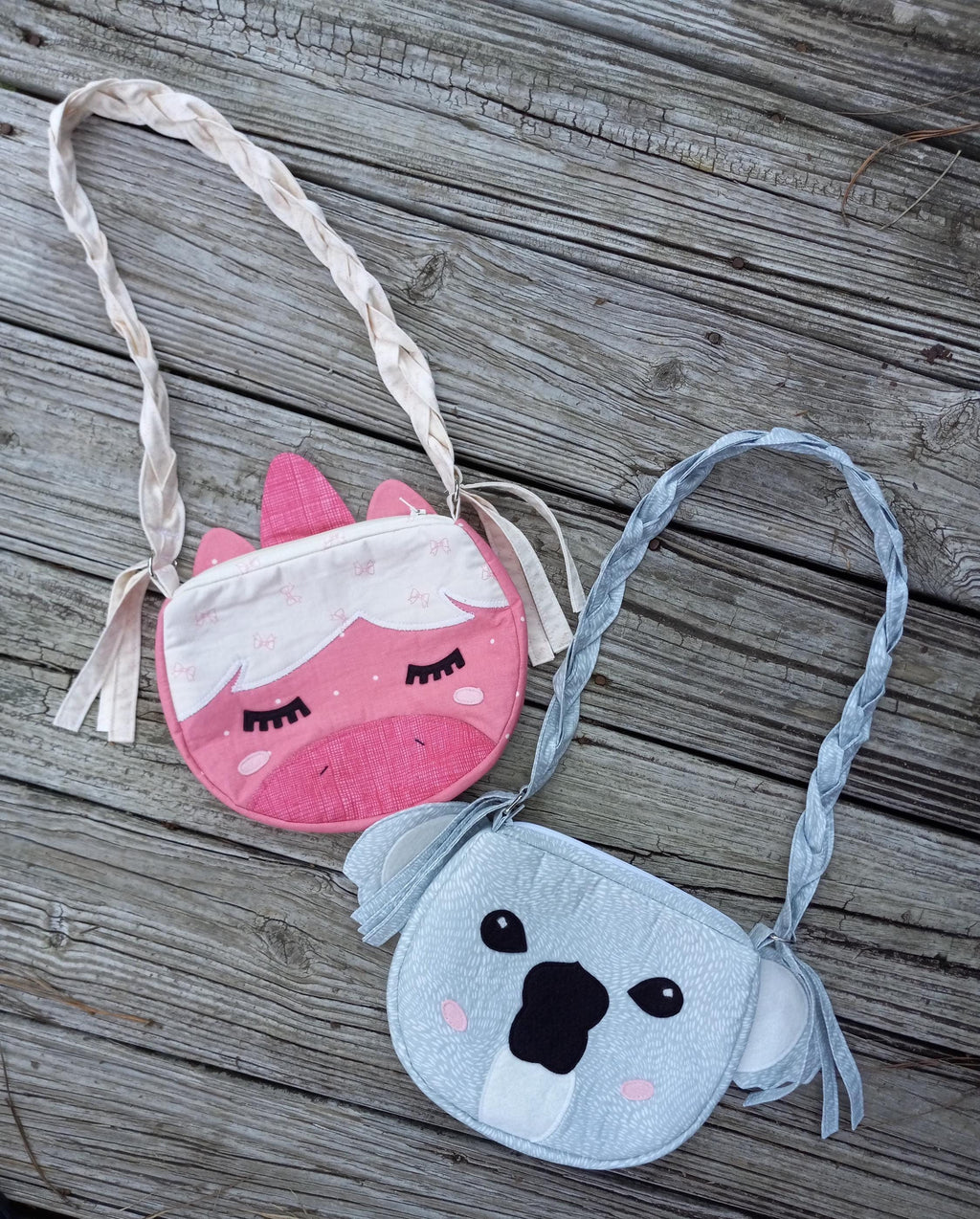 Unicorn OR Koala Purse with Braided Strap; Zippy Critter Purse