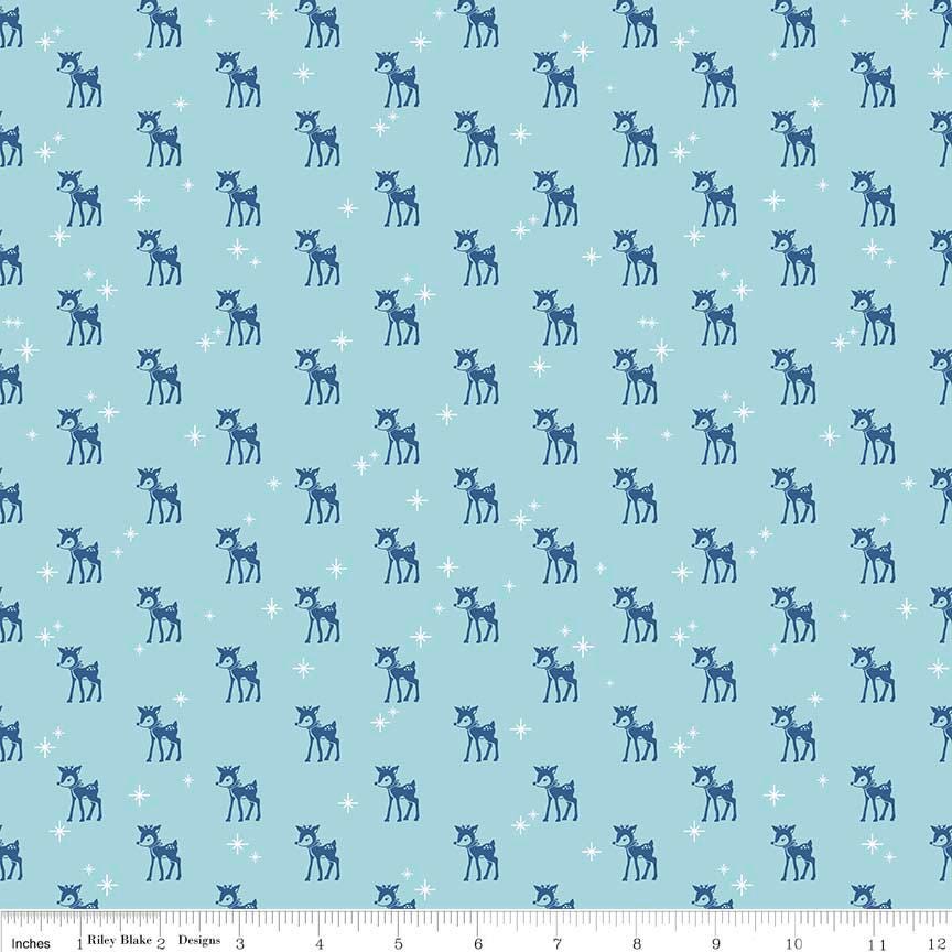 Cozy Christmas Reindeer on Blue by Lori Holt of Bee in my Bonnet; Sold in Half Yard Increments