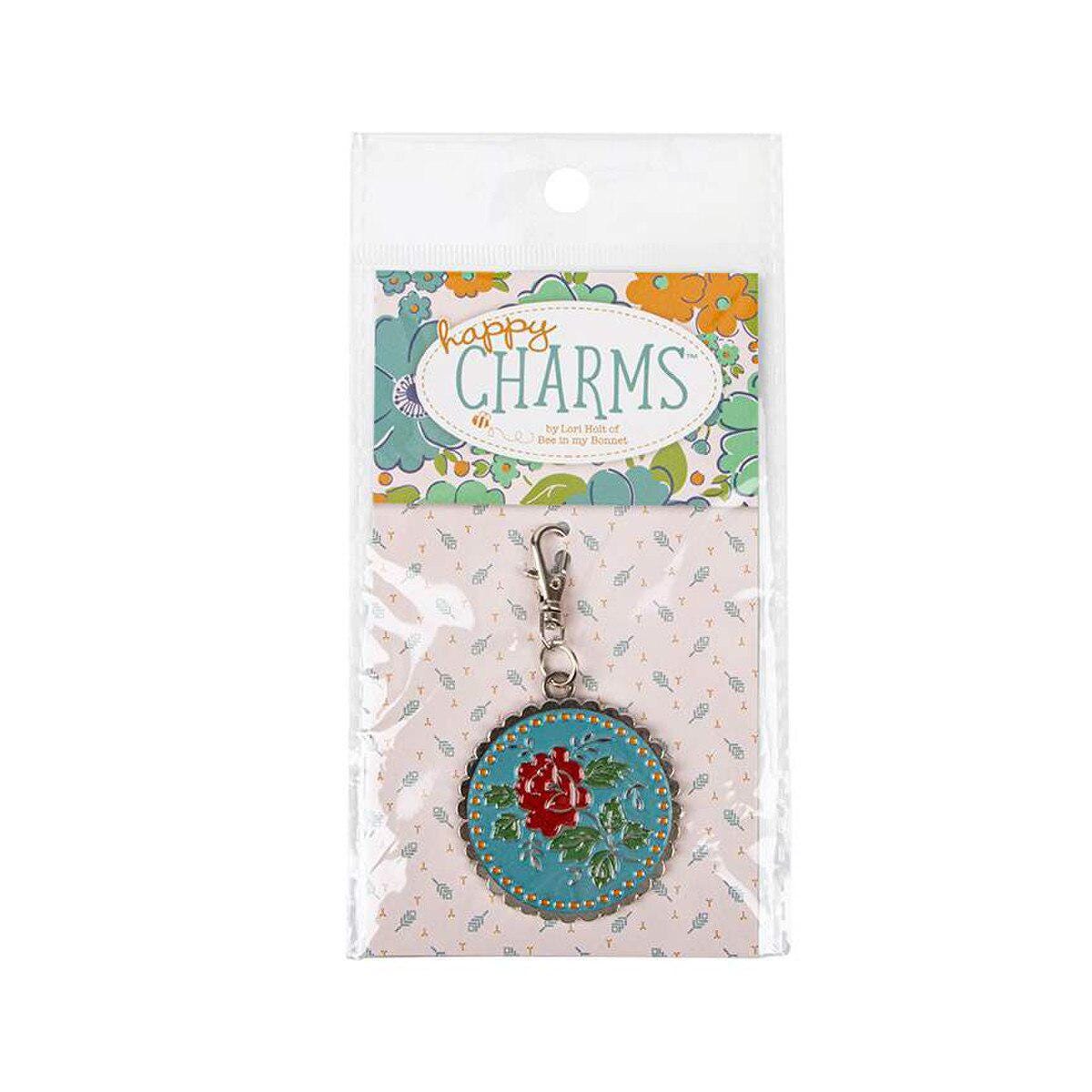 Rose Enamel Happy Charm for Mercantile Collection by Lori Holt of Bee in my Bonnet; Approx. 1.75" x 1 1/2" zipper pull