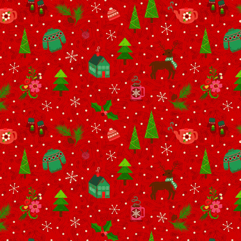 In From The Cold Winter Mix - Red - by Heather Peterson of Anka's Treasures; Sold in Half Yard Increments