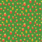 Red Strawberries on Green from Heather Ross' Studio Edit Collection; Sold in Half Yard Increments
