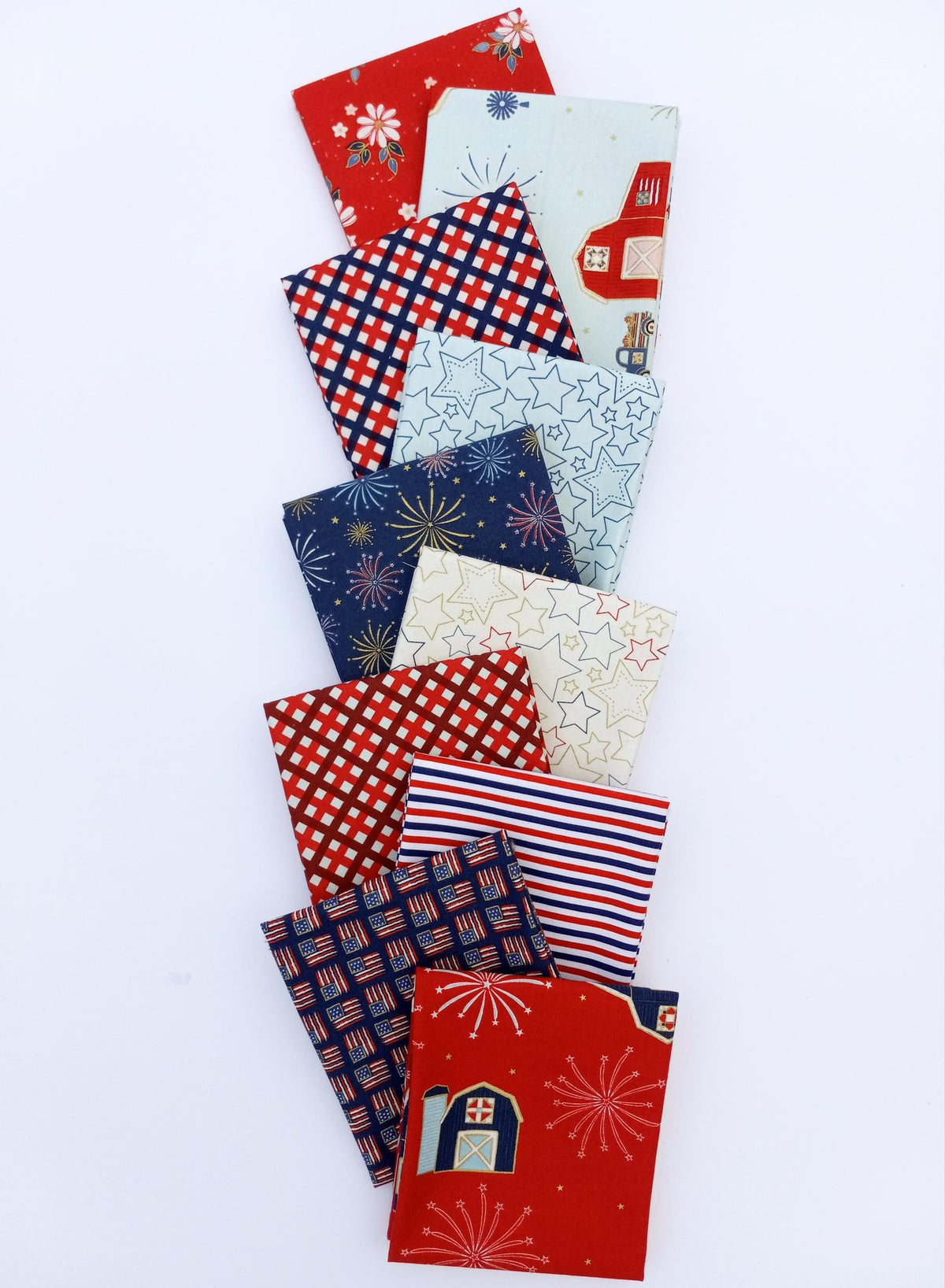 Sweet Freedom Fat Quarter Bundle by Beverly McCullough of Flamingo Toes; 10 Piece Patriotic Bundle