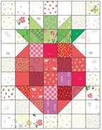 Strawberry Fabric Bundle: 13 Red Fat Quarters AND 11 Green Fat Eighths; Makes 16 Strawberry Quilt Blocks WITHOUT Background