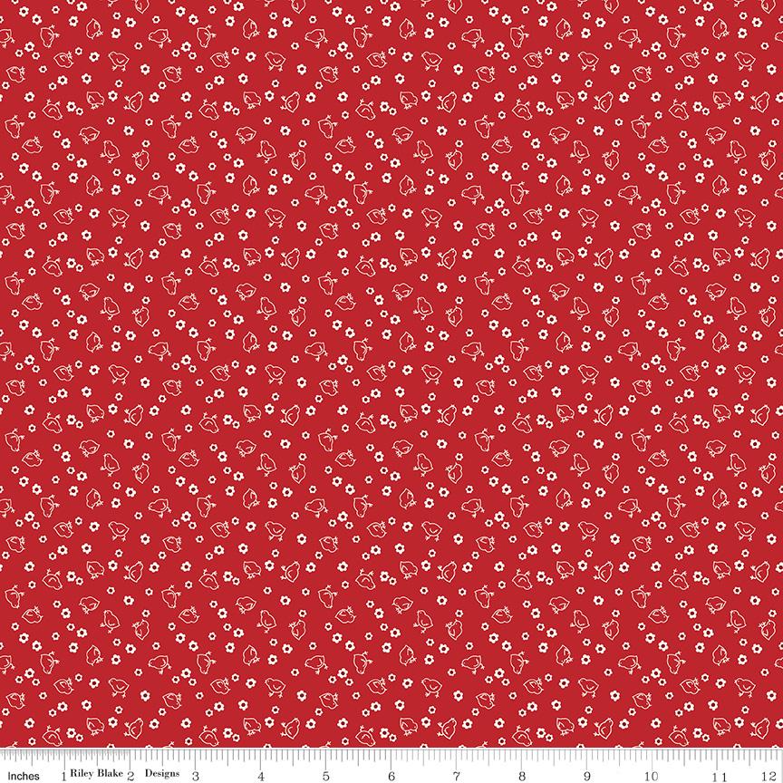 Calico Chicks on Red by Lori Holt of Bee in my Bonnet for Calico Collection; Sold in Half Yard Increments