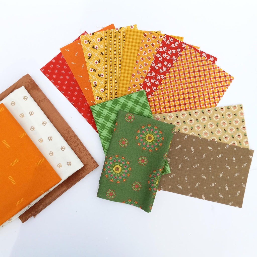 Fabric Kit for Fall Flower Table Runner; Pattern by Amy Chappell of Ameroonie Designs; Includes 8 different flower fabrics, backing, binding
