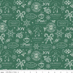 Merry Little Christmas Treats on Dark Green by My Mind's Eye; Sold in Half Yard Increments