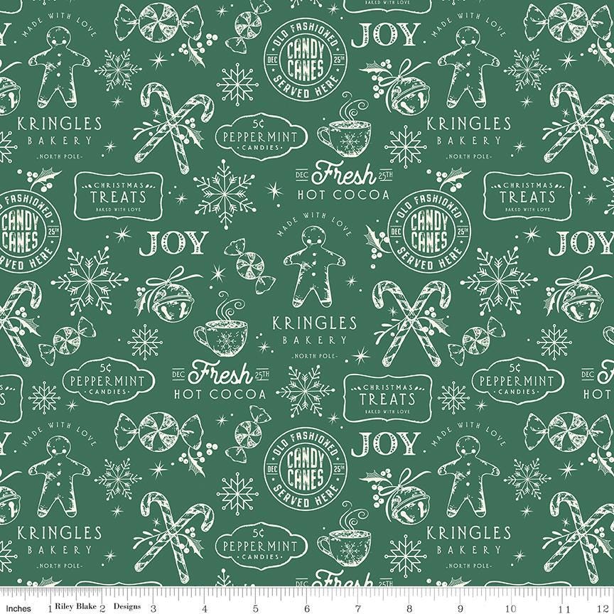 Merry Little Christmas Treats on Dark Green by My Mind's Eye; Sold in Half Yard Increments