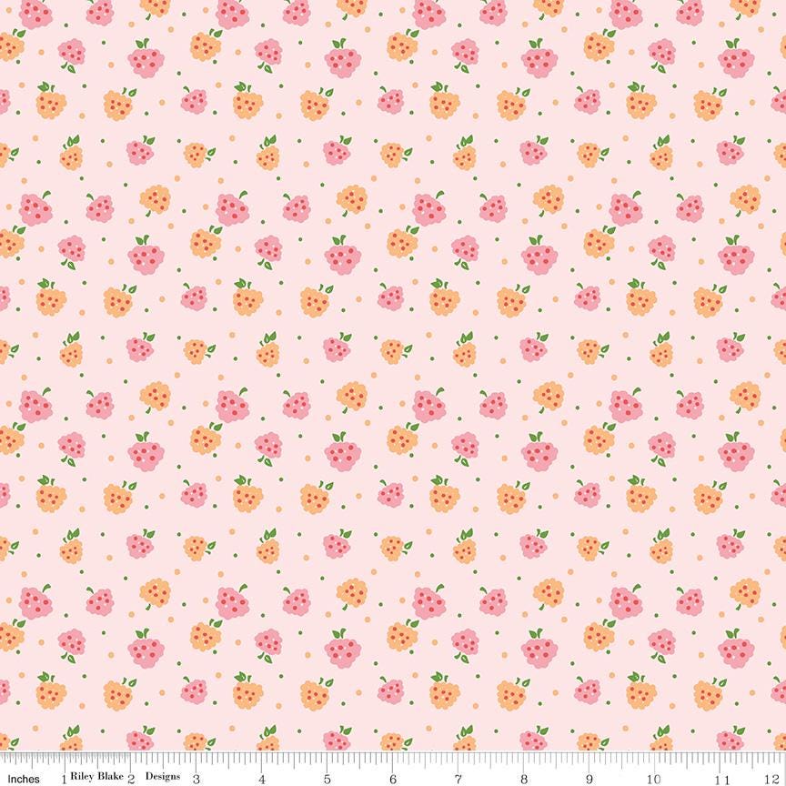 Summer Skies and Fireflies - Raspberries on Pink by Gracey Larson of Burlap and Blossom; Sold in Half Yard Increments