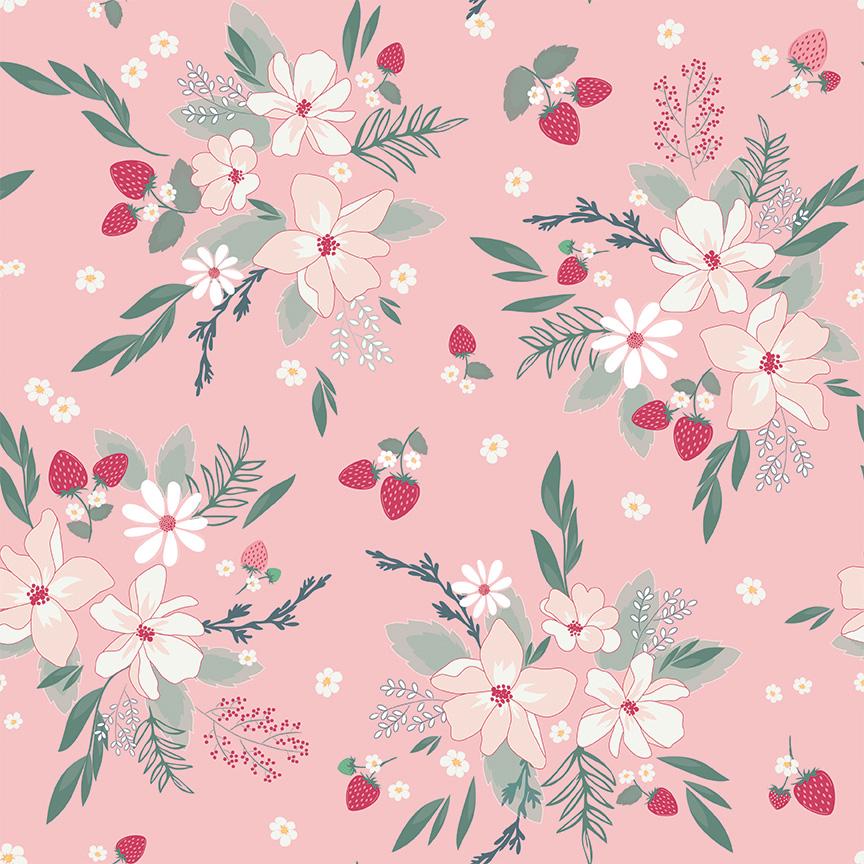 Berry Market Main Print in Frosting by Beverly McCullough of Flamingo Toes; Sold in Half Yard Increments