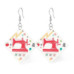 Leather Square Earrings Featuring Sewing Machines from My Happy Place by Lori Holt of Bee in my Bonnet; Earring size is 1" x 1". Hang is 2".