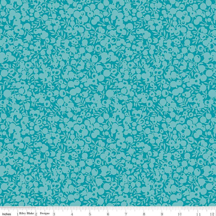 Liberty Fabrics Wiltshire Shadow Print in Aquamarine (Blue Tone-on-Tone); Tonal Leaf and Berry Print; Sold in Half Yard Increments