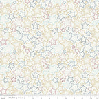 Sweet Freedom Stars in Multi-Color (Red, Blues, and Gold Sparkle) by Beverly McCullough of Flamingo Toes; Sold in Half Yard Increments
