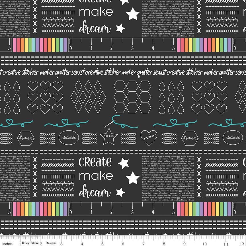 Make Main Print on Black by Kristy Lea of Quiet Play for Riley Blake Designs; Sold in Half Yard Increments