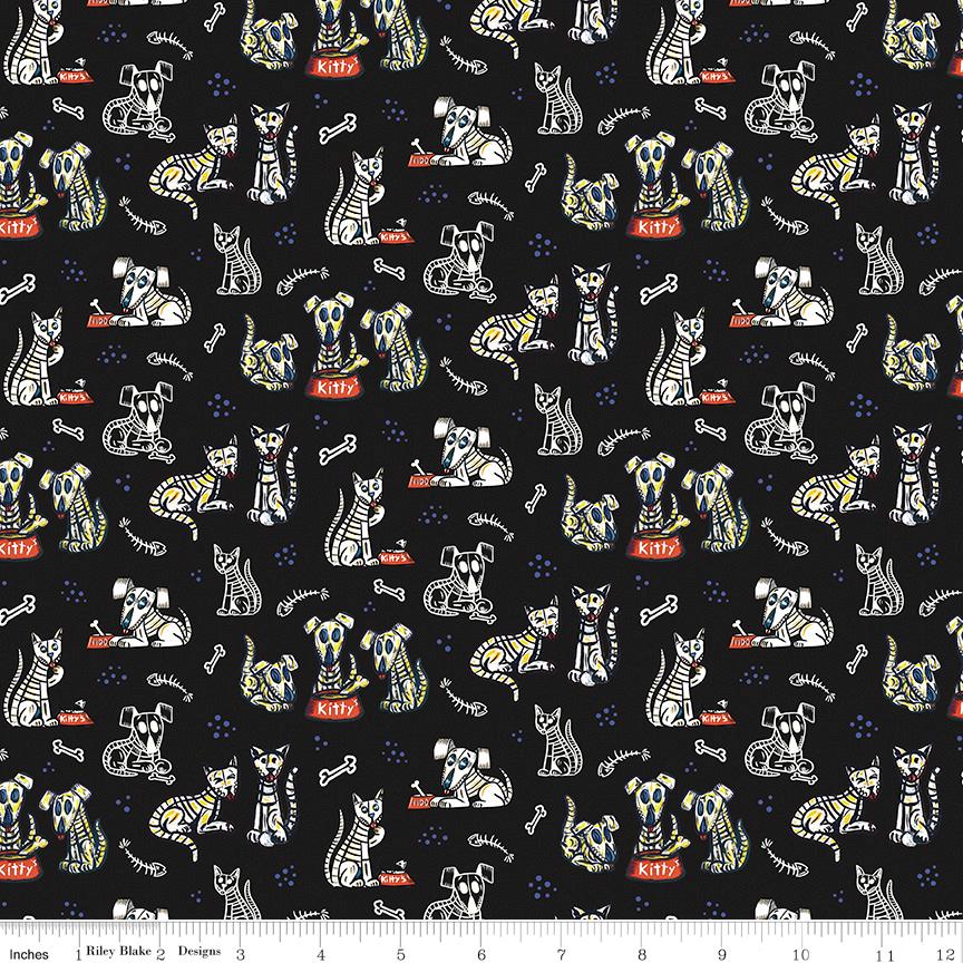 Amor Eterno Cats and Dogs on Black by Kathy Cano-Murillo of Crafty Chica; Sold in Half Yard Increments