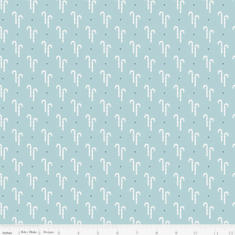 Cozy Christmas Candy Canes on Blue by Lori Holt of Bee in my Bonnet; Sold in Half Yard Increments